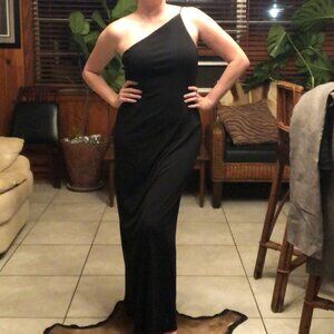 Vintage 90s Cache Black Evening Gown | One-Shoulder | Back Cut Out